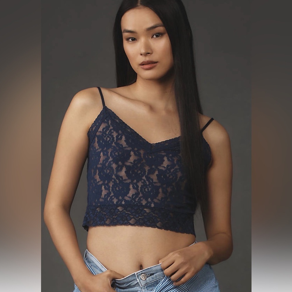 Anthropologie Navy Lace Cropped Cami